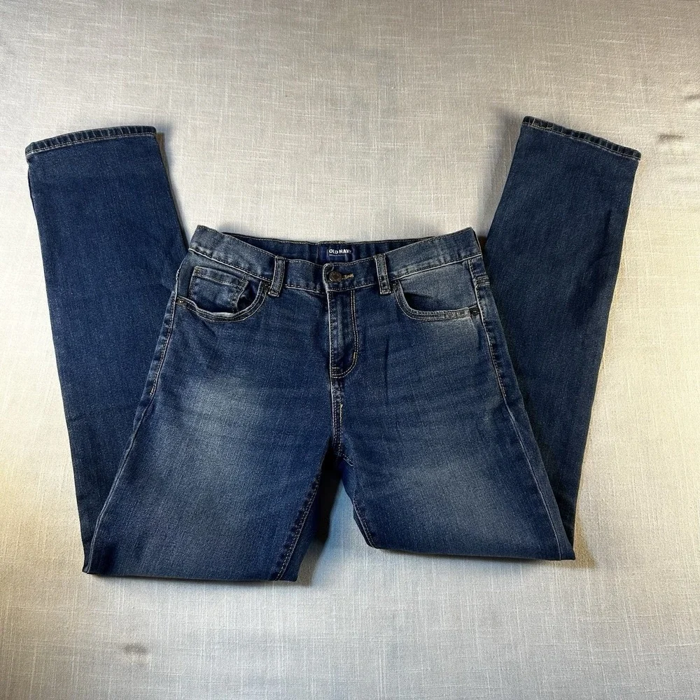 Old Navy Skinny Jeans Boys Size 16 Distressed Adjustable Waist Light Wash‎ Denim